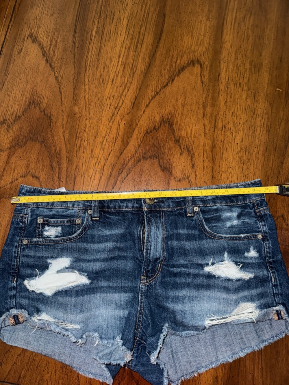 American Eagle Tomgirl Shortie Distressed Dark Blue Denim Jean Shorts - Picture 5 of 6